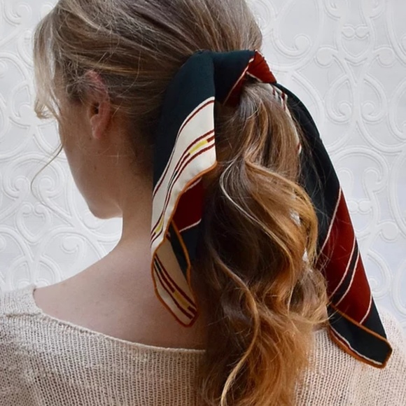 blushandbelle Accessories - 2/$10 Dark Green, Cream & Red Hair/Bag Scarf